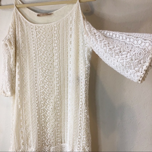 Mob womens crochet cold shoulder white mini dress - Picture 5 of 9